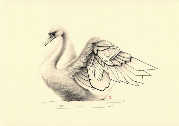 Geo Swan by Naomi Hoang Pencil and ink illustration of a beautiful swan with geometric elements, by Naomi Hoang (Illustrator & Tattoo Artist at NAOHOA Luxury Bespoke Tattoos, Cardiff, Wales, UK).