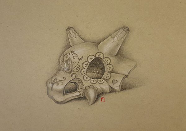 Cubone Sugarskull Pencil drawing of a Cubone skull, decorated as a sugarskull. Pokémon fanart. Drawn by Naomi Hoang (Illustrator & Tattoo Artist at NAOHOA Luxury Bespoke Tattoos, Cardiff, Wales, UK).
